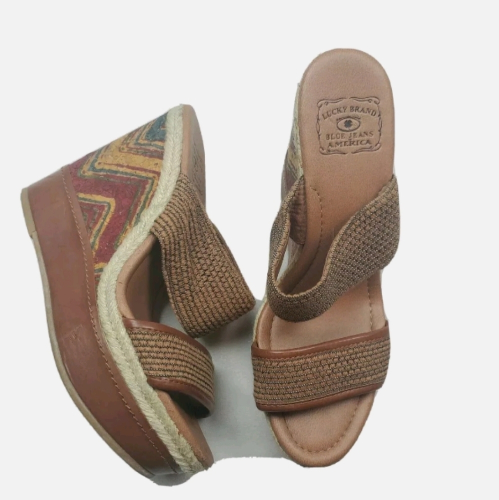 Lucky Brand Size 9.5M Cork Wedge Sandals Open Toe